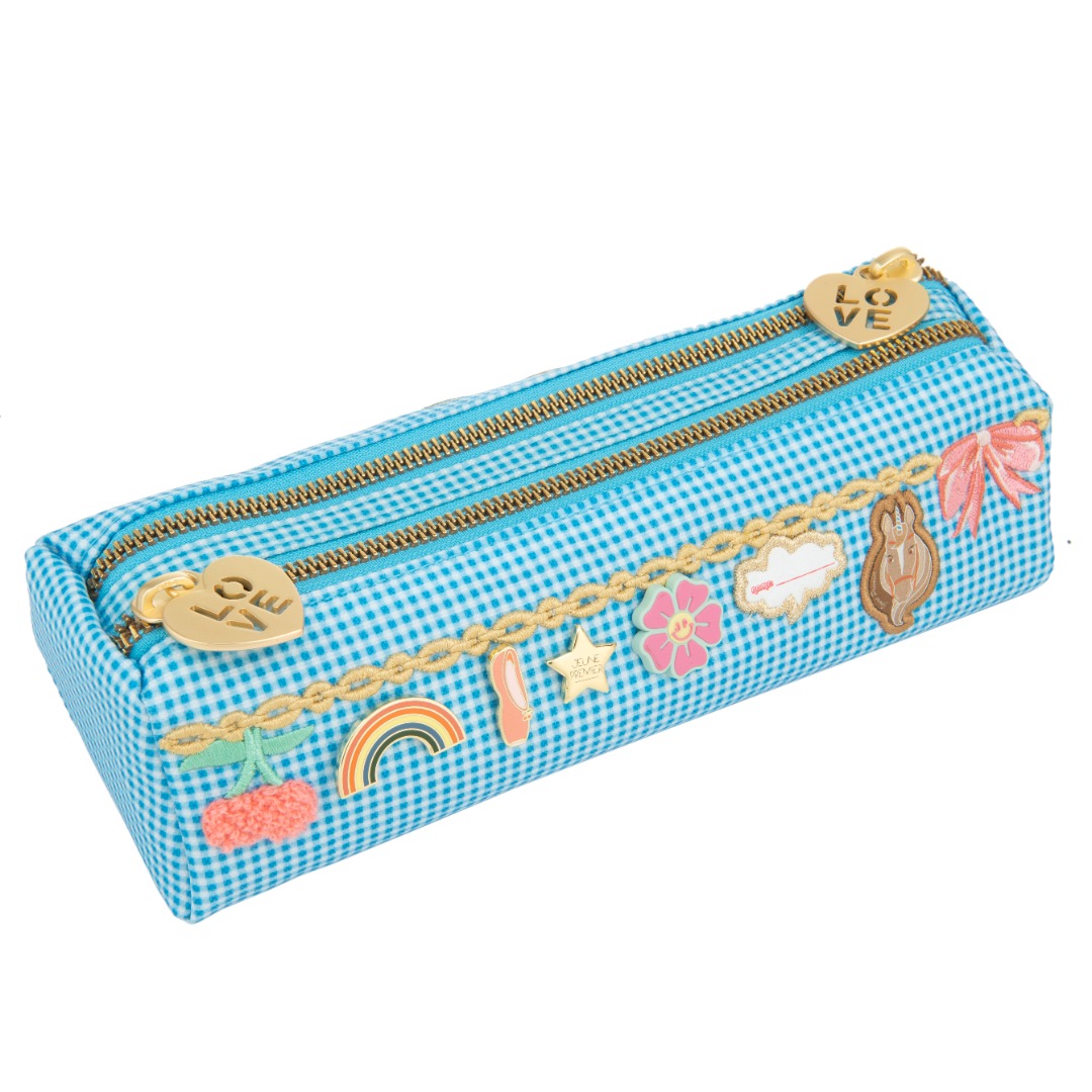 pencil case double vichy love blue